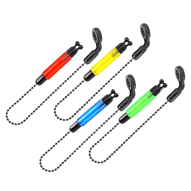Quatre pendillons de pêche à la carpe Hirisi Tackle en rouge, bleu, jaune et vert
