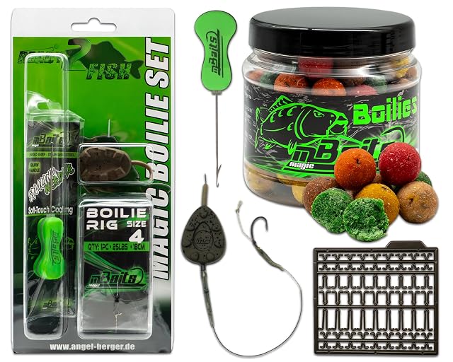 Coffret de départ de bouillettes Angel-Berger avec aiguille, stops, hameçon et plomb