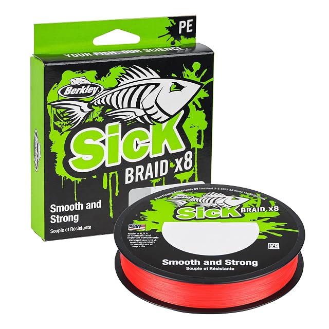 Tresse de pêche Berkley Sick Braid rouge PE à huit brins