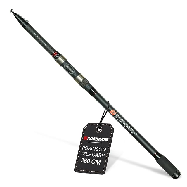 Canne à carpe télescopique Robinson Stinger X-Cross repliée et déployée