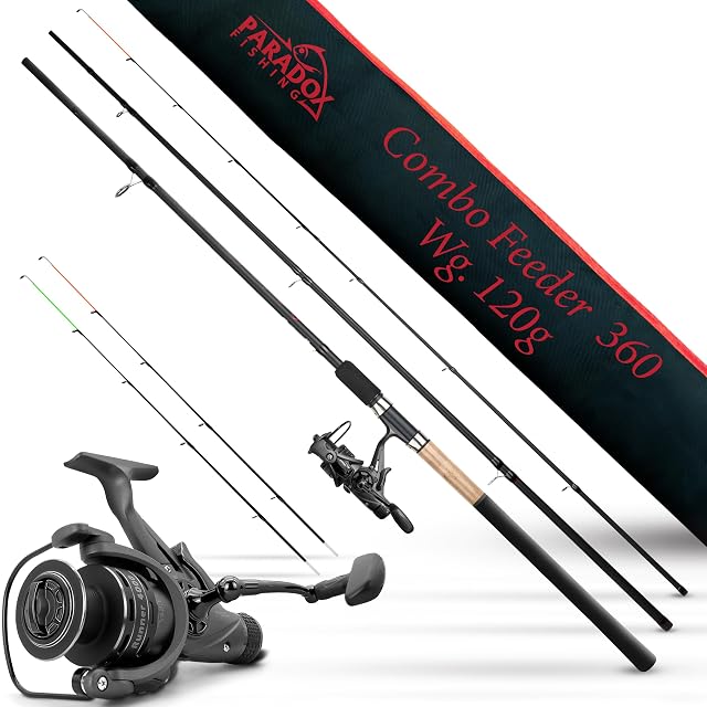 Canne feeder Paradox Fishing avec moulinet Runner 4000 et scions de couleur