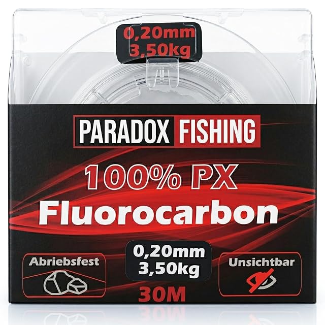Ligne de bas de ligne fluorocarbone Paradox Fishing 100 % PX, 30 m, 0,20 mm