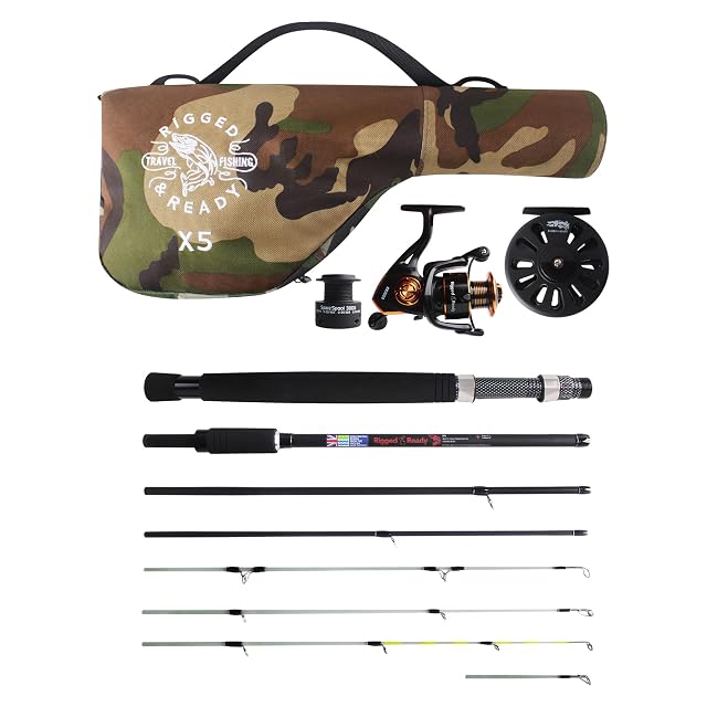 Coffret de pêche de voyage Rigged & Ready X5 avec éléments de canne interchangeables