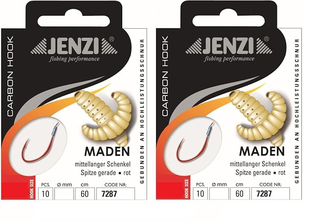 Hameçons à asticot Jenzi montés sur bas de ligne monofilament de 60 cm, taille 12