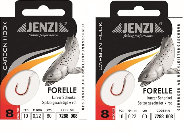 Hameçons à truite montés Jenzi sur bas de ligne monofilament de 60 cm, taille 8