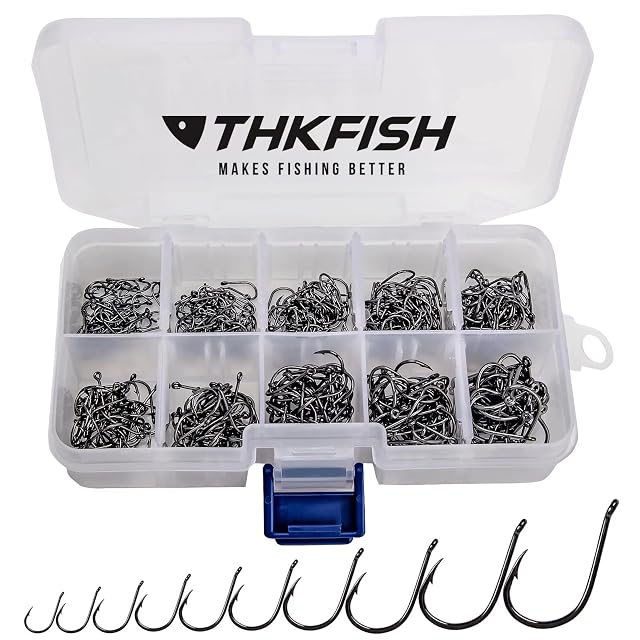 Coffret de 500 hameçons de pêche THKFISH en dix tailles avec boîte à compartiments