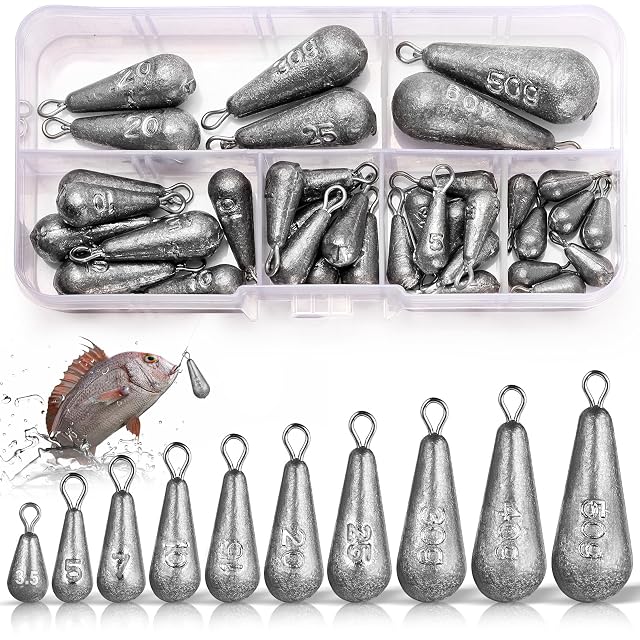Coffret de 40 plombs de pêche en forme de poire Annyswit en dix tailles