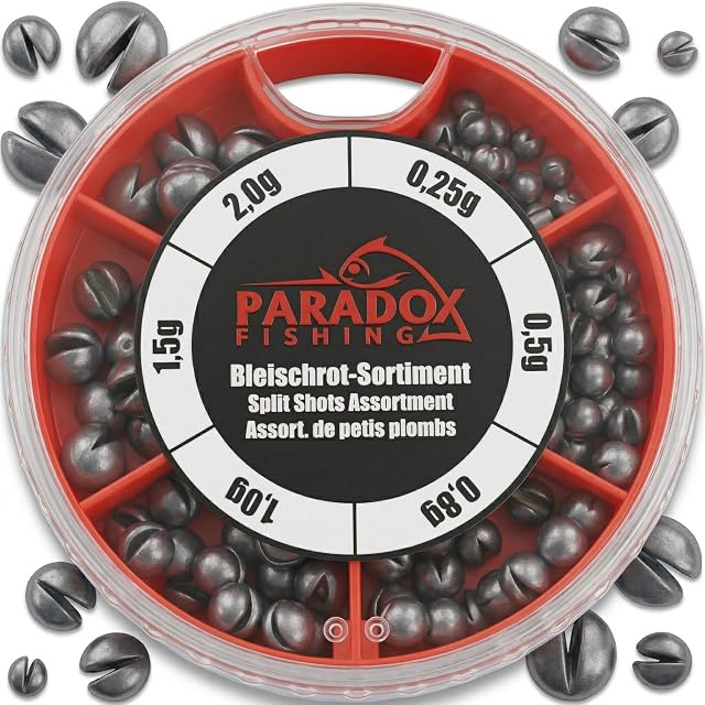 Boîte distributrice de plombs fendus Paradox Fishing, de 0,25 à 2,0 g