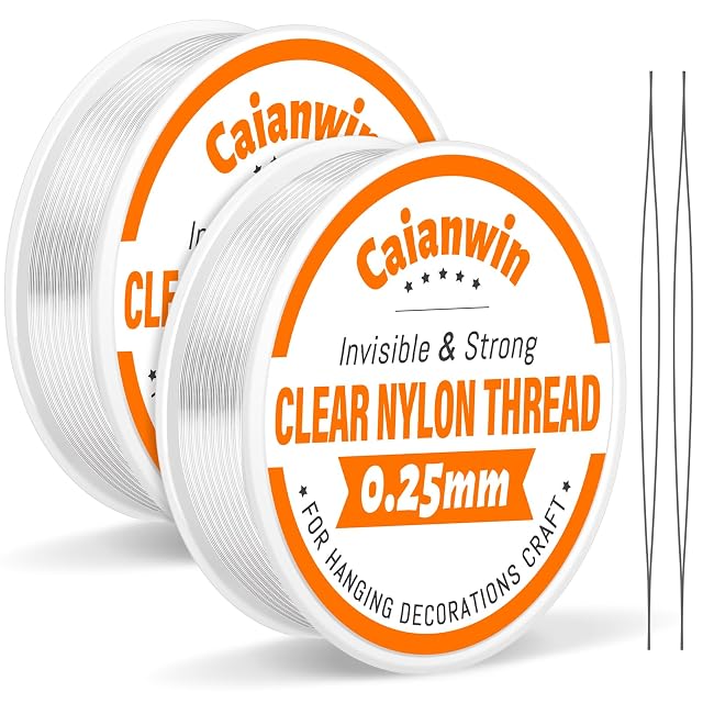 Deux bobines de fil nylon transparent Caianwin de 0,25 mm avec aiguilles à perles