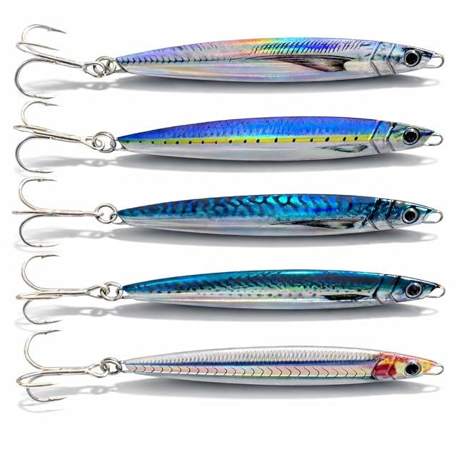 Costa Marina cinq jigs de bord métal de 40 g à finition holographique