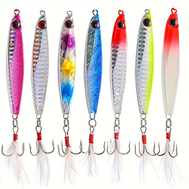 WUWYOUWL sept jigs métal de 30 g avec habillage de plumes