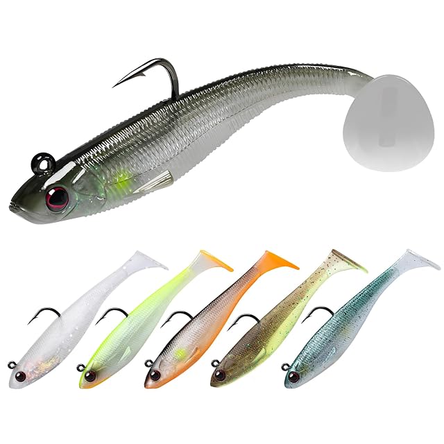 Coffret de leurres souples paddle tail TRUSCEND de 2.8 pouces avec têtes plombées