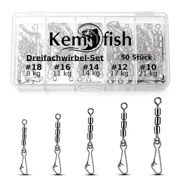 Coffret de 50 émerillons triples Kemfish avec agrafes et boîte