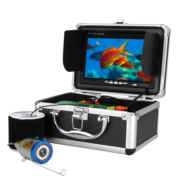 Caméra de pêche sous-marine MOUNTAINONE de 7 pouces avec moniteur et valise de transport