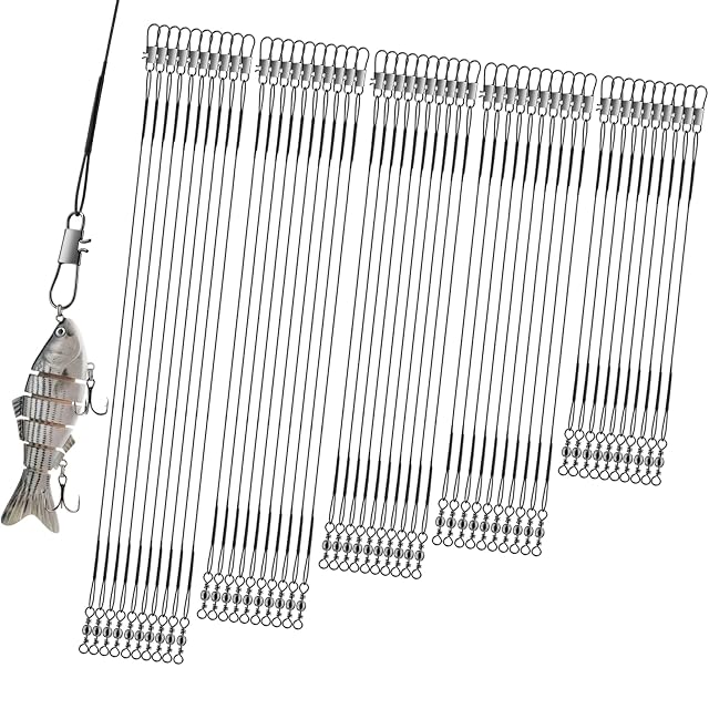 Realure lot de 50 bas de ligne acier inox à brochet avec émerillons et agrafes